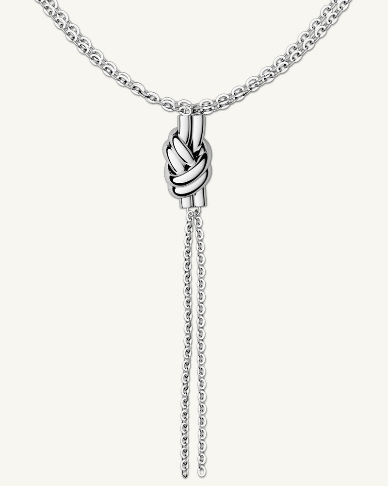 Necklace in silver stainless steel from Waldor & Co. The model is Dual Knot Necklace Polished.