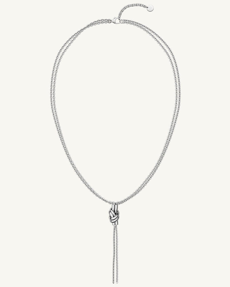 Necklace in silver stainless steel from Waldor & Co. The model is Dual Knot Necklace Polished.