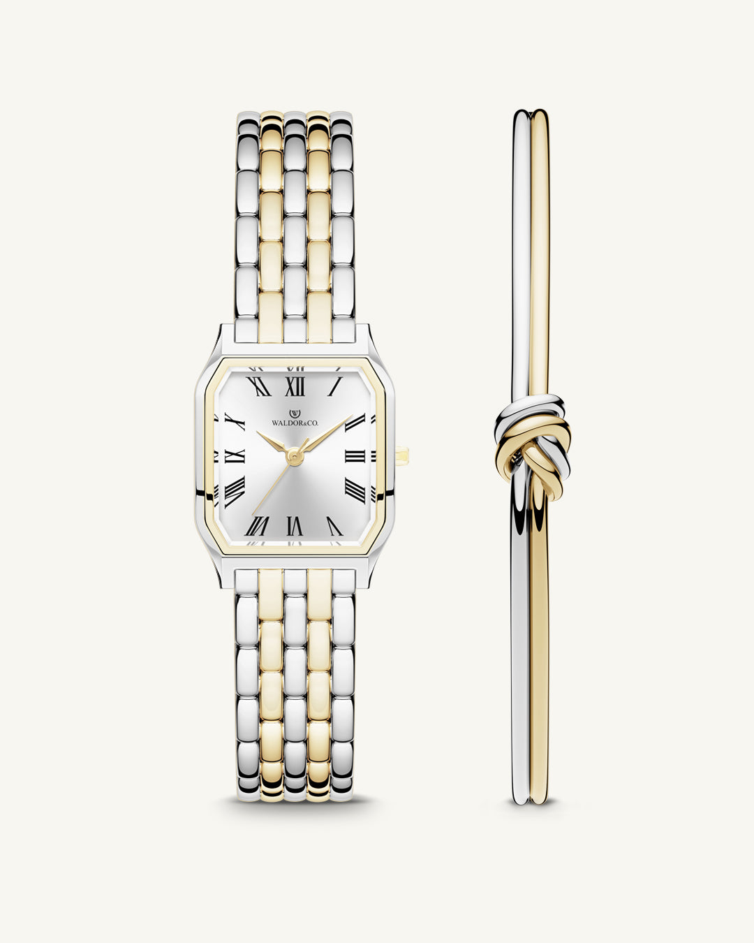 Gold and silver online square watch